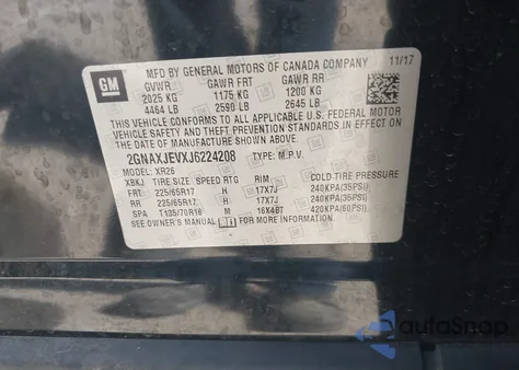 2018 Chevrolet Equinox Lt из США, поврежденный, VIN 2GNAXJEVXJ6224208